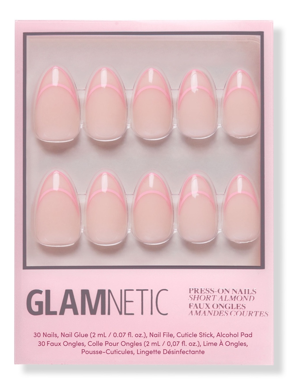 🎀3/$25🎀 Glamnetic Pink French Short Almond Press-On Nails - Hot Take
